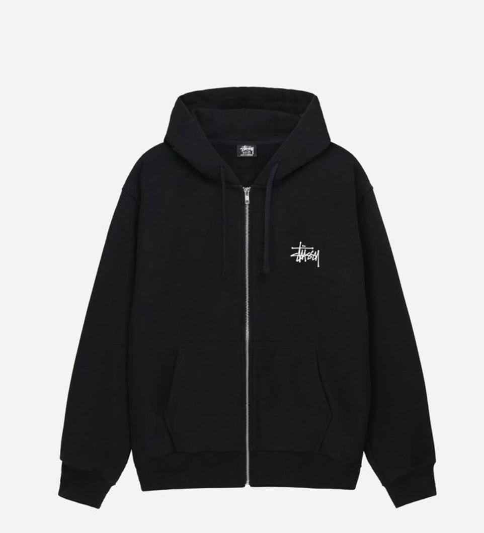Stussy Logo Zip Hood Washed Black