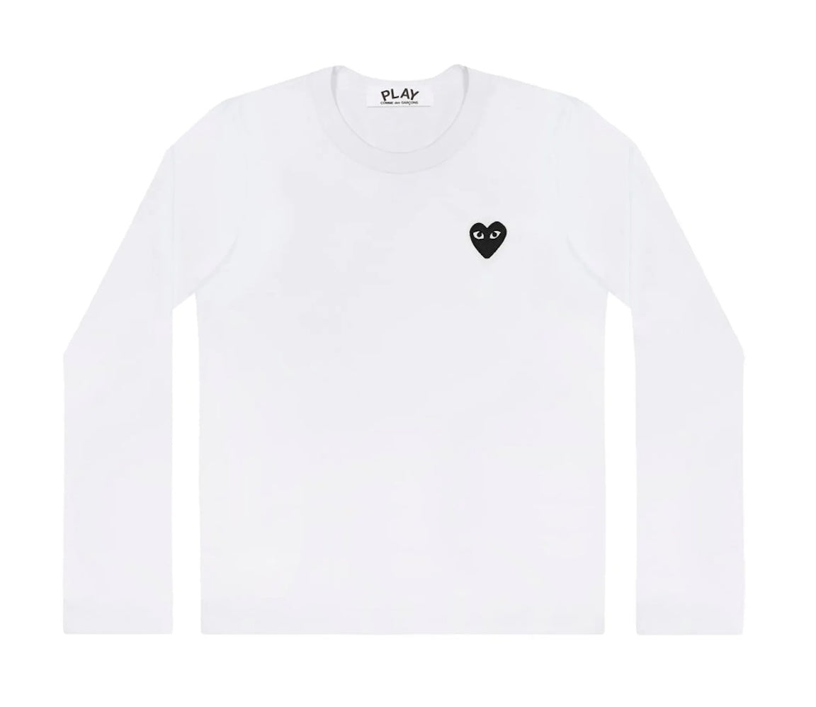 Comme des Garcons PLAY Play Embroidered Black Heart Long Sleeve T-shirt White