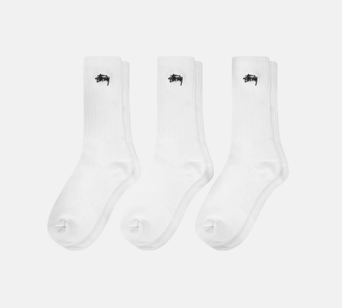 Stussy White Stock Crew Socks Pack of 3