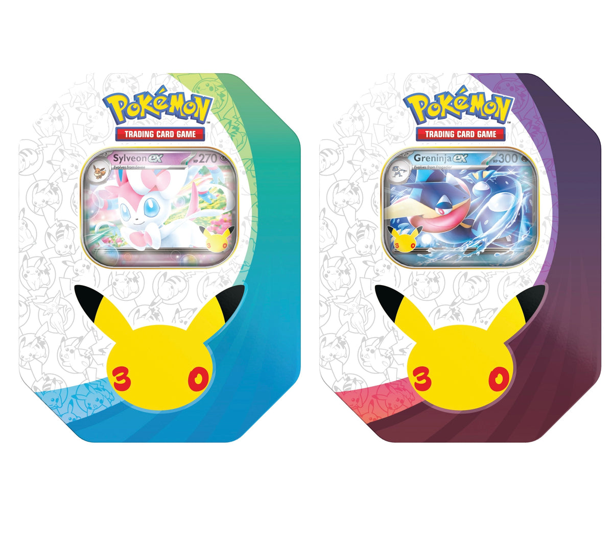 Pokémon Celebrations 30th Anniversary – Sylveon or Greninja ex Tin (4 Packs Inside)